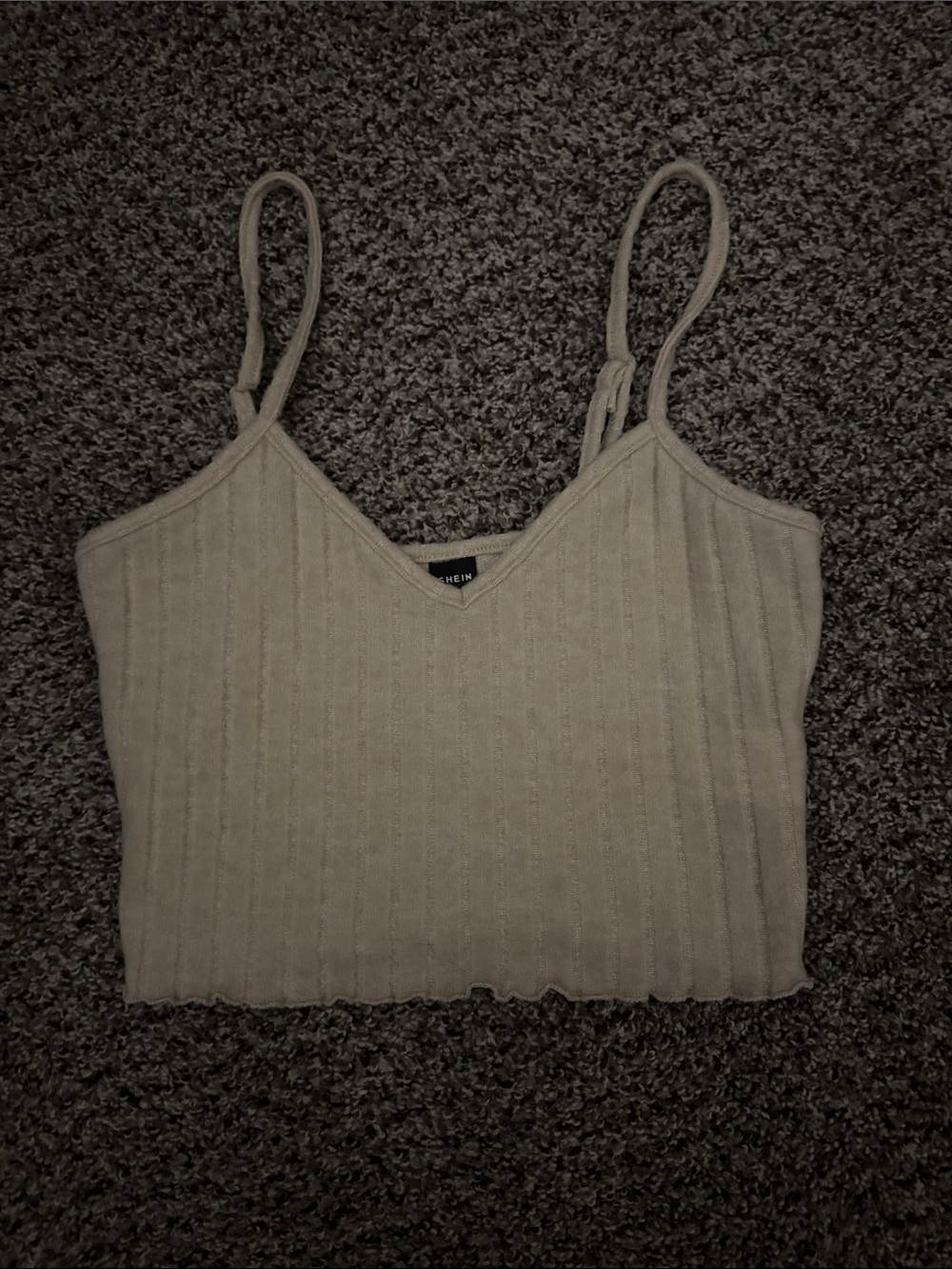 SHEIN Beige Ribbed V-Neck Spaghetti Strap Cami